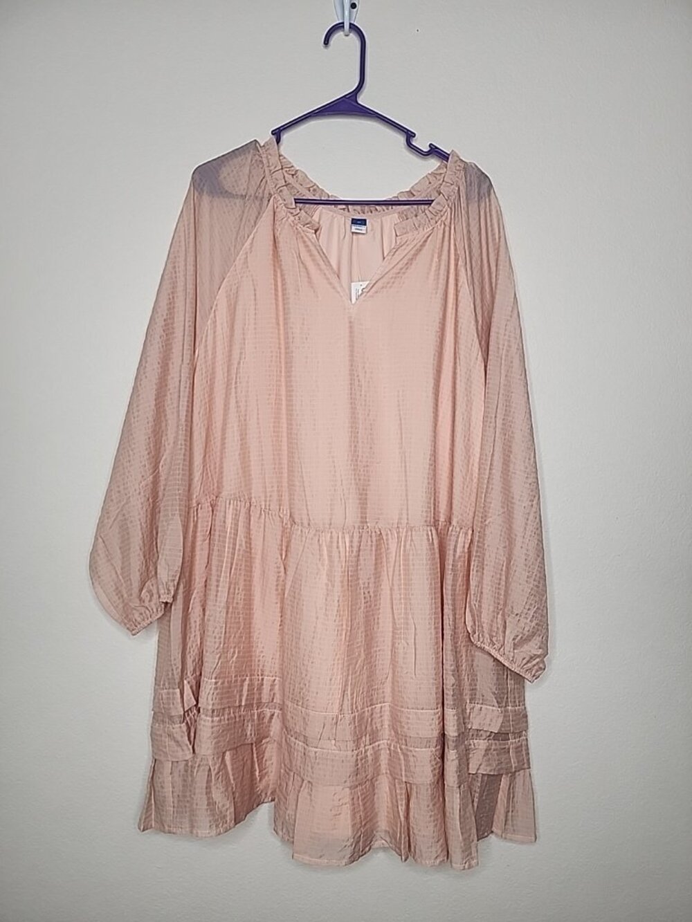 Old Navy Women's Pink Long Sleeve Tiered Mini Smocked Swing Dress 2XL